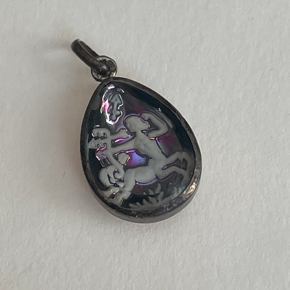 Sagittarius Zodiac Sterling Intaglio Glass Pendant‎ Vtg Centaur Archer Charm
